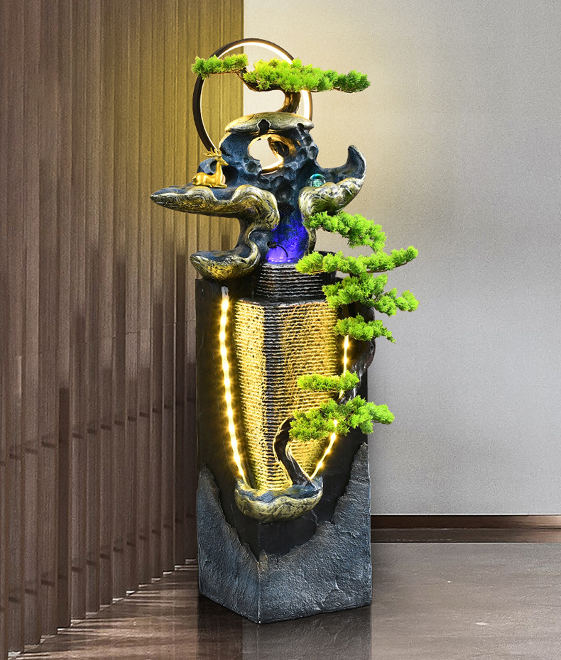 New Chinese-style Hotel Villa Lobby Fortune-enhancing Ornaments Large Water Curtain Wall Flowing Water Fountain Entrance Decor 