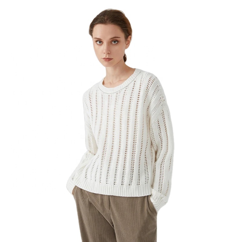 Loose Cut-out Knitwear Clothing Women&#39;s Pullover Jumper 100% Merino Wool Knit Tops Ladies Woolen Sweaters Oversize 