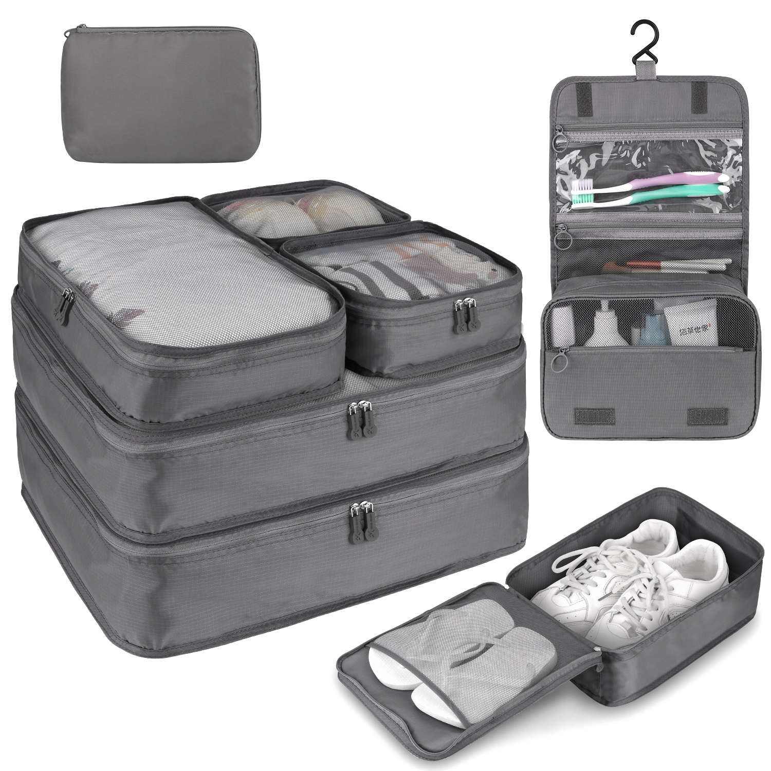 Customized 8pcs/set Unisex Travel Luggage Makeup Packing Cubes Waterproof Zippered Shoe Bags With Solid Style And Custom Logo 