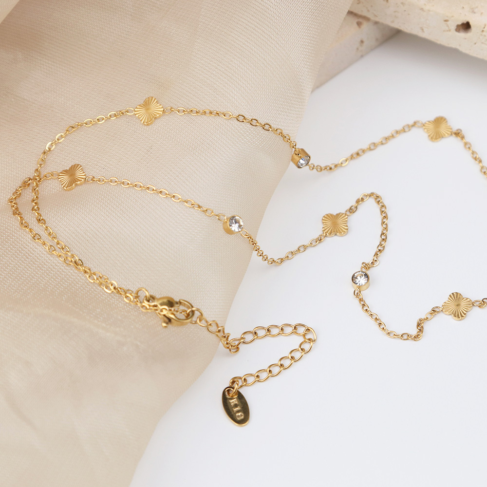 Chris April Price 316l Stainless Steel Jewelry Four Leaf Clover Clear Zircon Beads Satellite Chain Necklace 