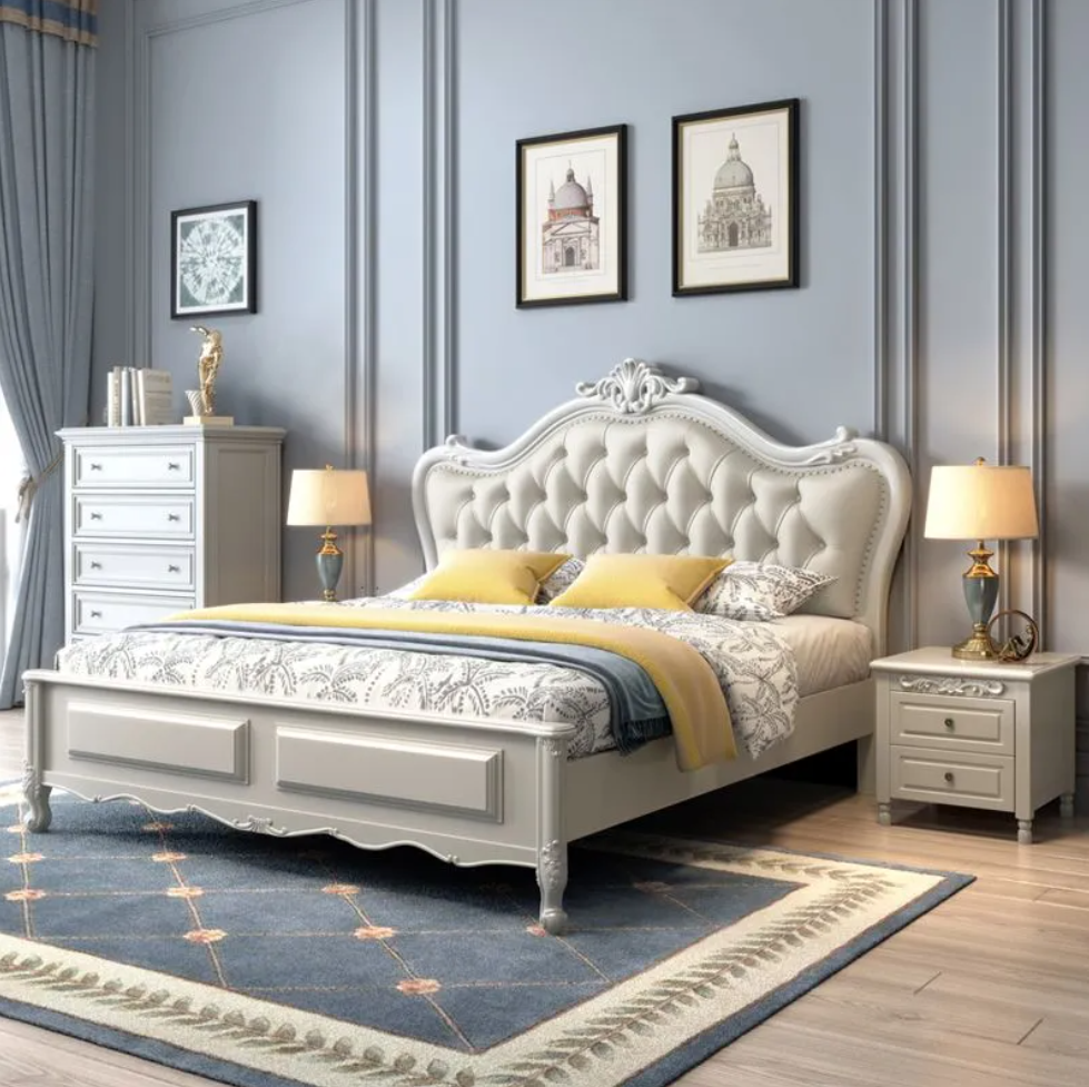 King Size Bed American Style Wooden Beds Bedroom Furniture With Upholstered Headboard Double Storage 