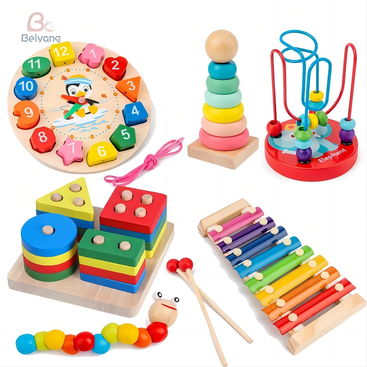 Montessori Wooden Baby Toy Set | Developmental Games &amp; Puzzles For Boys And Girls | Educational Learning Toys (5-6pcs) 