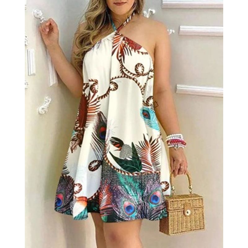 Conyson New Arrival Summer Fashion Female Sleeveless Clothes Women&#39;s Flower Printed High Waist Loose One Piece Ladies&#39; Dress 
