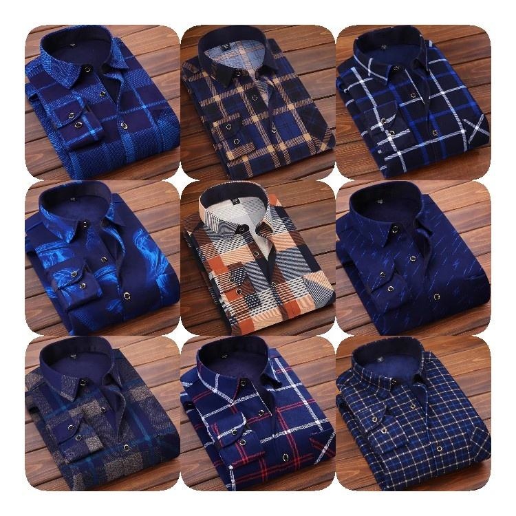 Factory High Quality Polyester Button Men&#39;s Shirt Fashion Men&#39;s Thick Warm Solid Color Long Sleeve Plaid Cheap Discount Menswear 