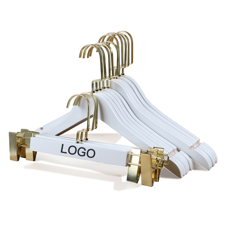 Customized High Quality Hot Sale White Gold Hook Anti-slip Wooden Hanger For Women 