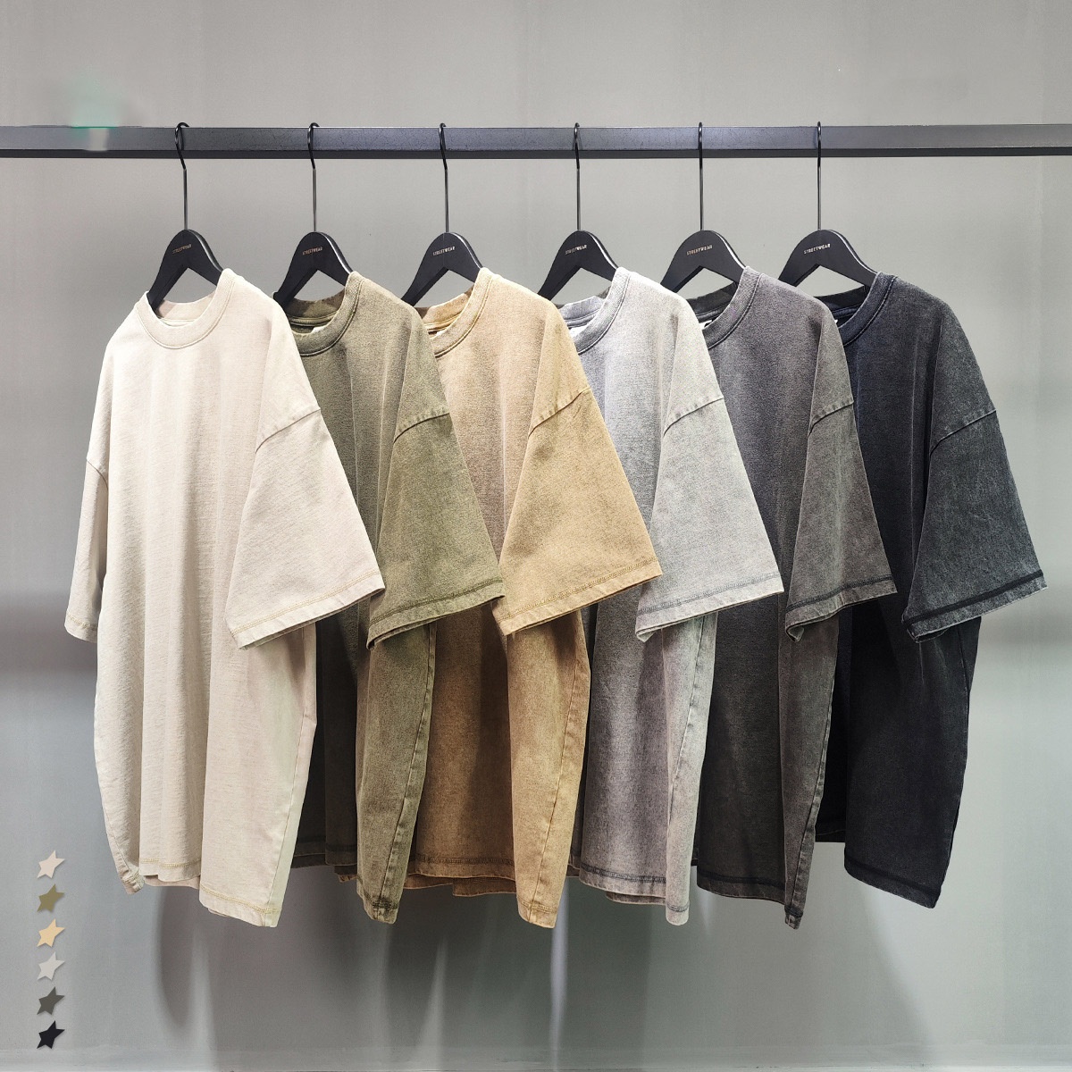 High Quality 100% Cotton Acid Wash T Shirt 275 Gsm Heavyweight Men Custom Blank Stone Washed Vintage T Shirt 