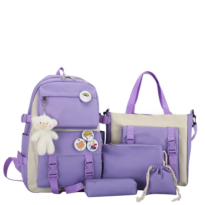 Sympathybag Wholesale 5 In 1 Cheap School Bags Ladies Waterproof Student Book Bag School Backpack Set For Women Girls 