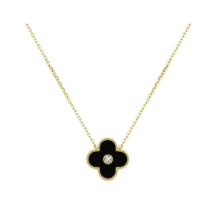 Factory Custom Fashion Jewelry Pendant Gold Plated Four Leaf Clover Crystal Stainless Steel Pendant Necklaces 
