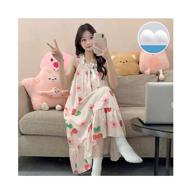 Hot Sale Summer Chiffon Lightweight Breathable Women&#39;s Pajamas Sweet Print House Wear 