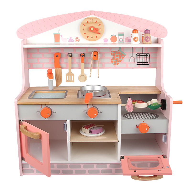 Commiki Wooden Toys Wholesale Kitchen Toys Barbecue Multi-functional Wooden Play Kitchen Set Bbq Realistic Kids Kitchen Set 