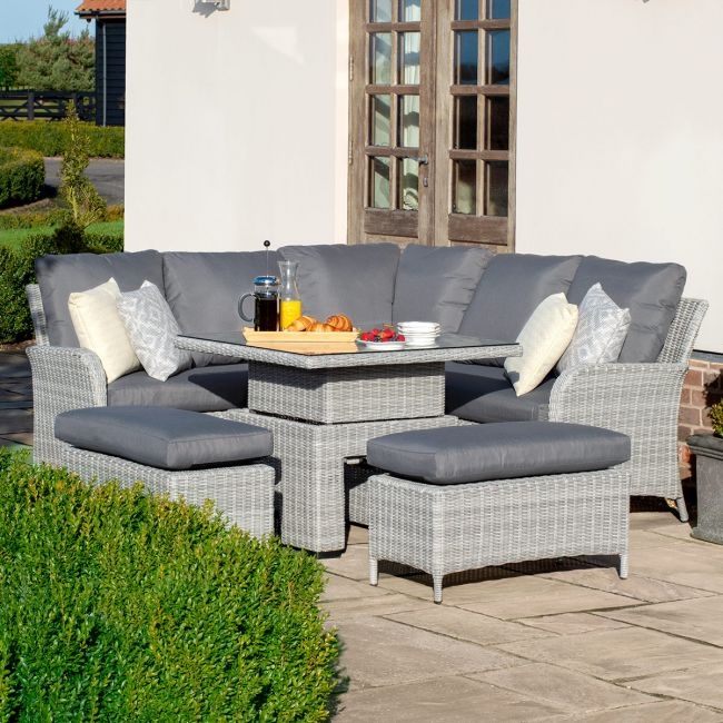 Patio Furniture Outdoor Sofa Sets Height-adjustable Table And Hand-woven Rattan Corner Dining Sofa Set With Ice Bucket 