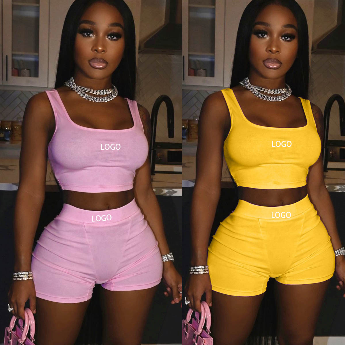 Custom Streetwear Women Clothing Women Sets Two Piece 2023 Summer Tank Top 2 Two Pieces Biker Ladies Shorts Set For Women 