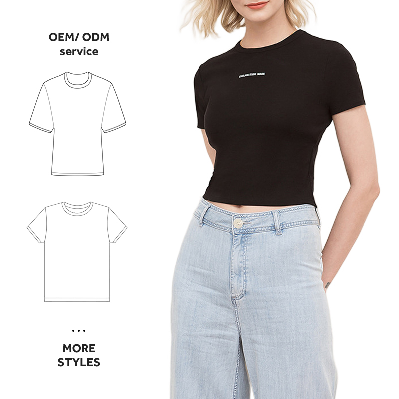 Ladies Custom New Print Letter Slim Fit Sexy Crop Top Black Women&#39;s T-shirt For High Quality T Shirt 