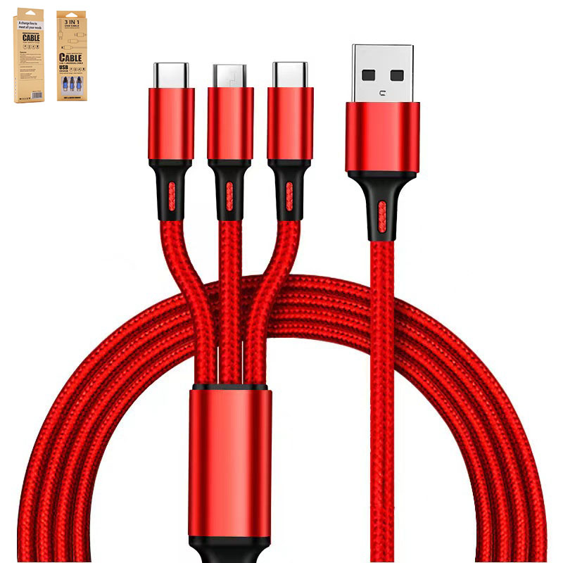 Hot Selling Multiple Universal 3in1 Charger One Usb Multi 3 In 1 Charging Data Usb Cable For Phone Micro Usb Type C 