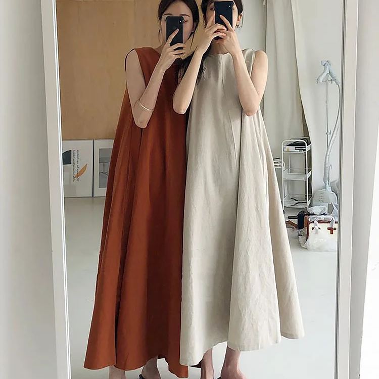 Fashion Oem Loose Vintage Maxi Shirt Dress Custom Casual Linen Long Dress For Women 