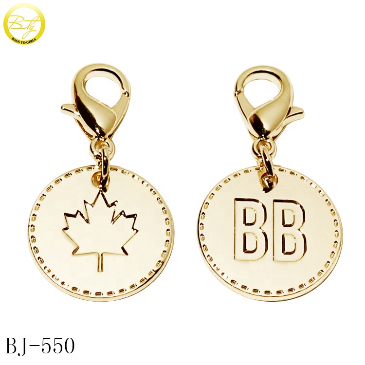 Custom Keychain Gold Charms Making Round Shape Phone Accessory Metal Name Hang Tags Pendant With Clasp 
