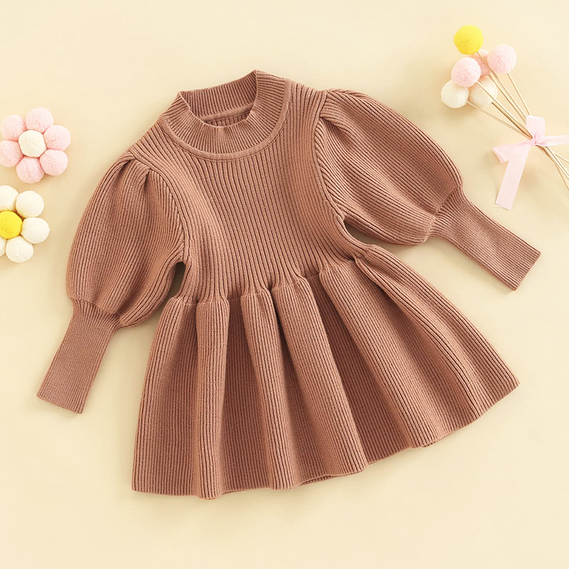 Baby Girls Cute Dresses Clothes Kids Lantern Sleeve Princess Dress Toddler Girl Clothing Birthday Frocks Party Knit Dresses 