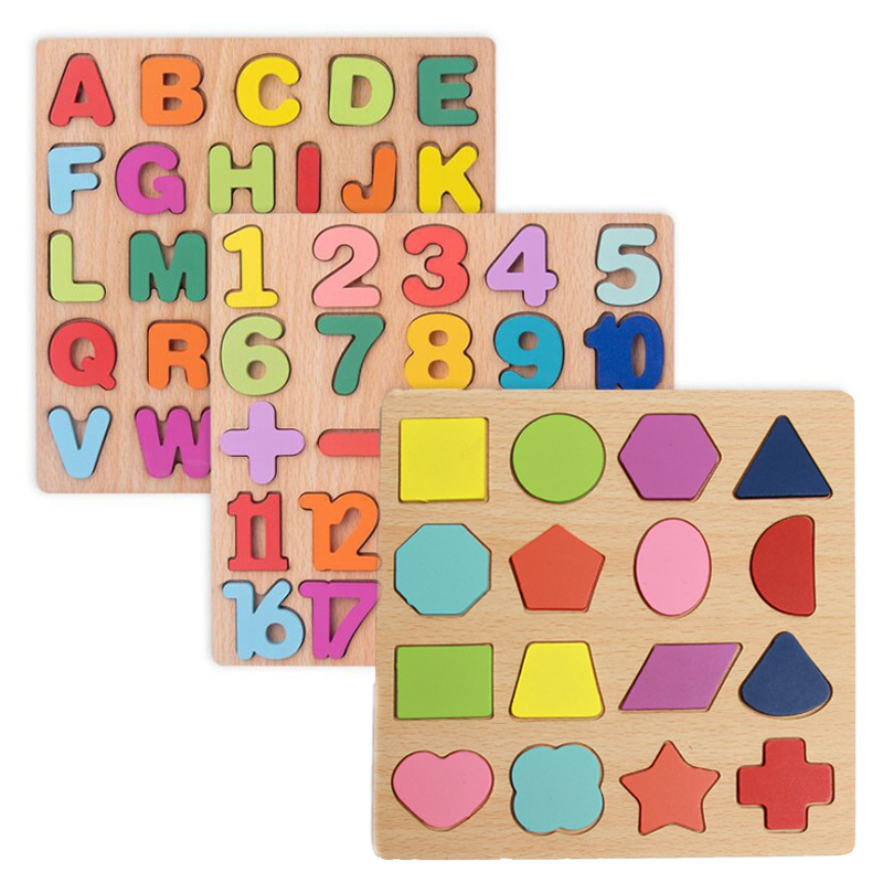 Children&#39;s Geometric Puzzle Baby Cognitive Early Childhood Wooden Puzzle Matching Board Building Toys 