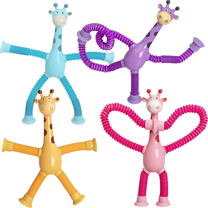 Pop Tube Fidget Toy Giraffe Tube Telescopic Suction Cup Telescopic Pipe Educational Cartoon Puzzle Parent Child Interactive 