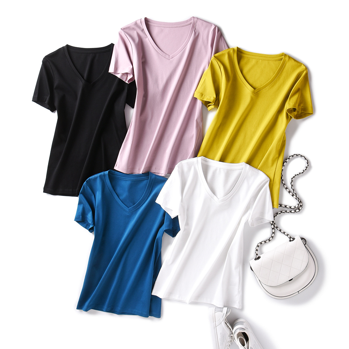 Manufacturers In China Ladies Shirts T Shirts Custom Made V-neck 95 Rayon 5 Spandex Blank Tagless Women V Neck T Shirts 