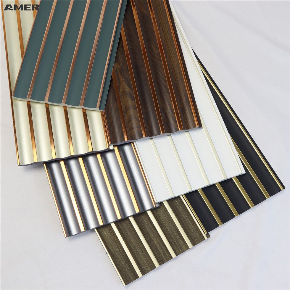 Amer Oem Multiple Color Home Pvc Ceiling Panel Decorative Interior Wpc Wall Panel Fluted Ps Wall Panel 