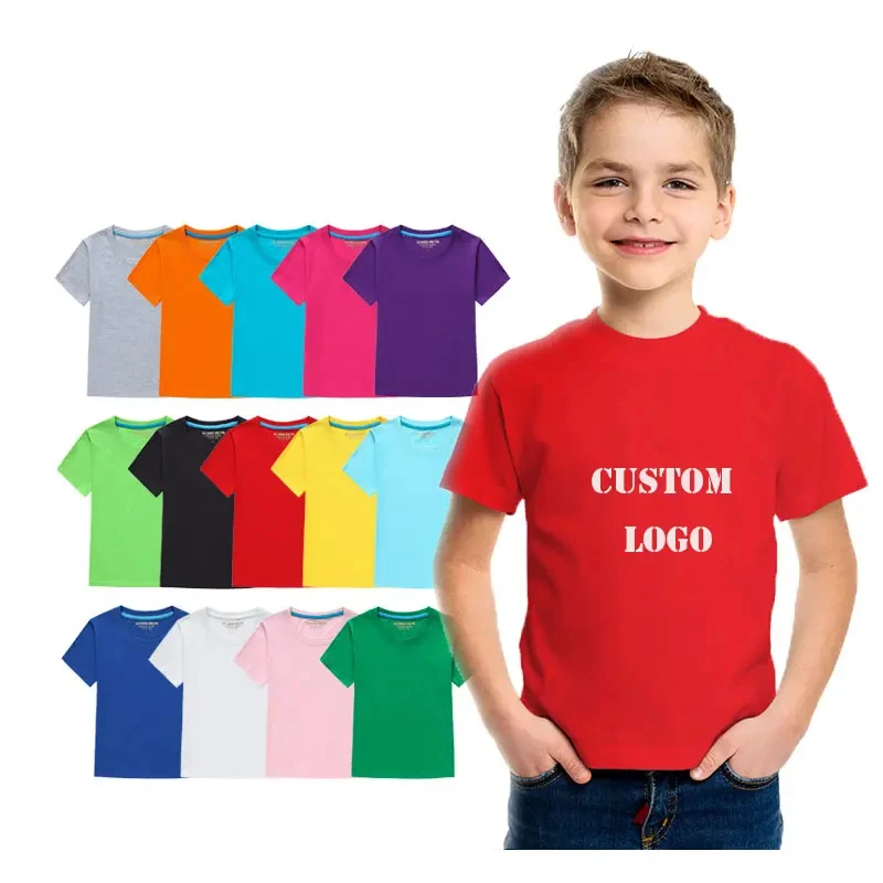 Kids Tshirt Children Short Sleeve T-shirt Custom Logo Printing 100% Cotton Plain Blank Kids Baby Girl Boy T Shirts 