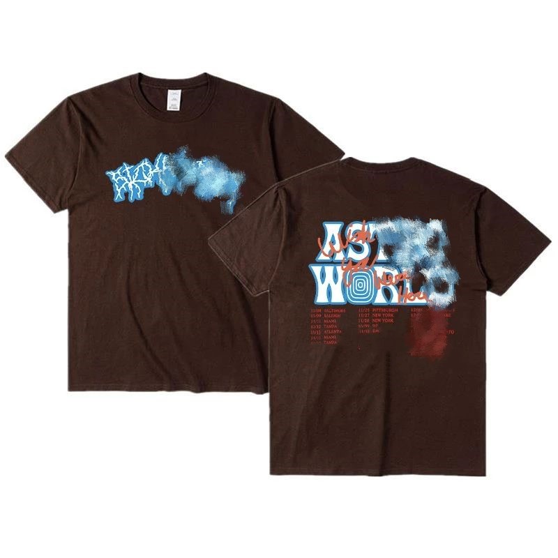 Custom Graphic T Shirt Men Vintage Hiphop Cotton Streetwear Oversized Tee Tops Cactus Jack Lightning Brown 