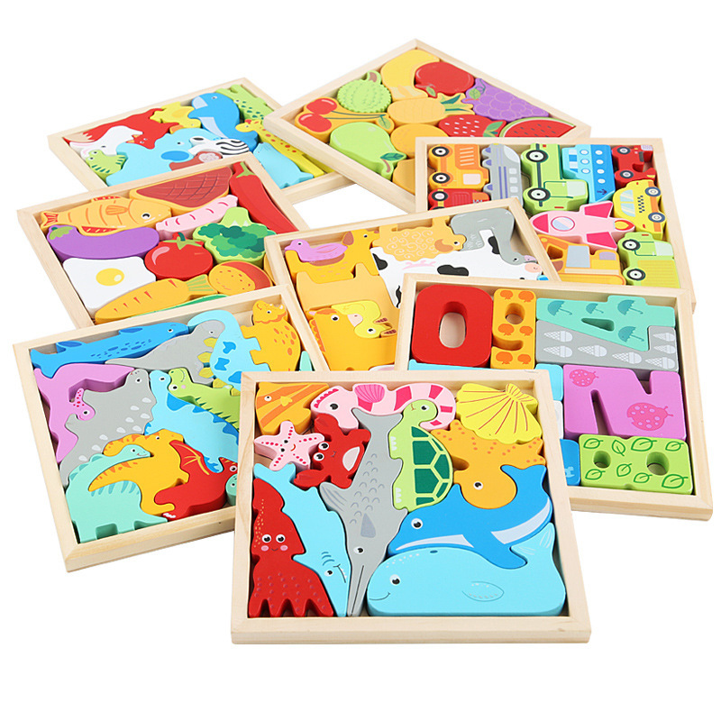 Cartoon Animal 3d Jigsaw Puzzle Board Wooden Puzzle Board For Young Children Fruit Vegetable Traffic Toys 