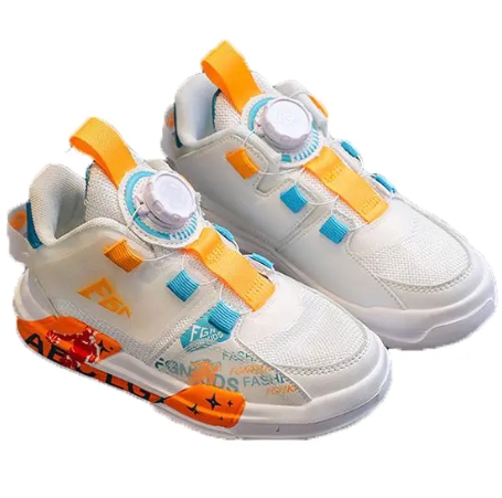 Autumn New Rotary Buckle Children&#39;s Shoes Men And Girls Mesh Cloth Breathable Sports Shoes Big Children Button Shoes 