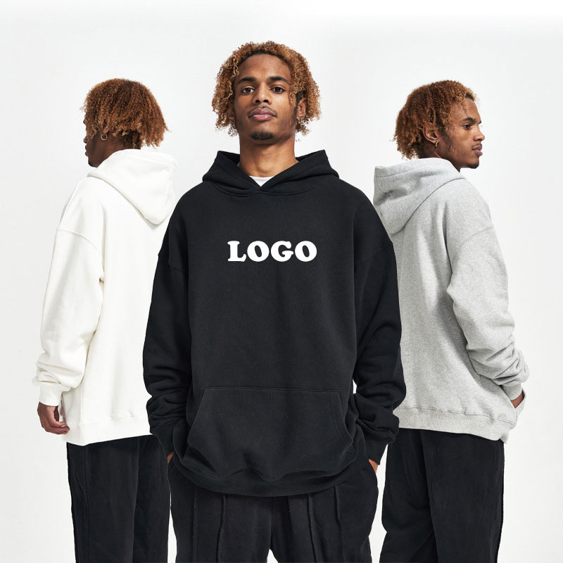Custom Logo Blank Fleece French Terry Drop Shoulder No String Unisex Men Women Heavyweight Oversized Cotton Hoodies For Men 