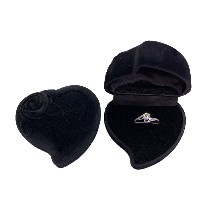 New Design Valentine&#39;s Day Heart Shape Rose Flower Gift Packaging Velvet Wedding Ring Boxes Jewellery Heart Shaped Jewelry Box 