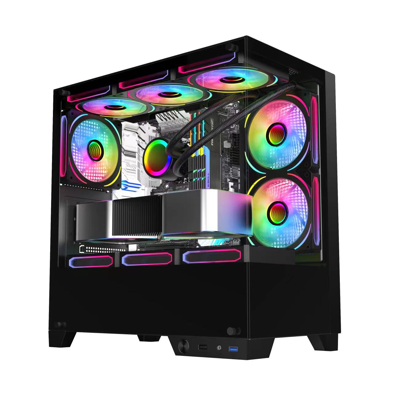 Mid Tower Desktop Panoramic Tempered Glass Pc Casing Cpu Cabinet Atx Cooling Gaming Computer Case 