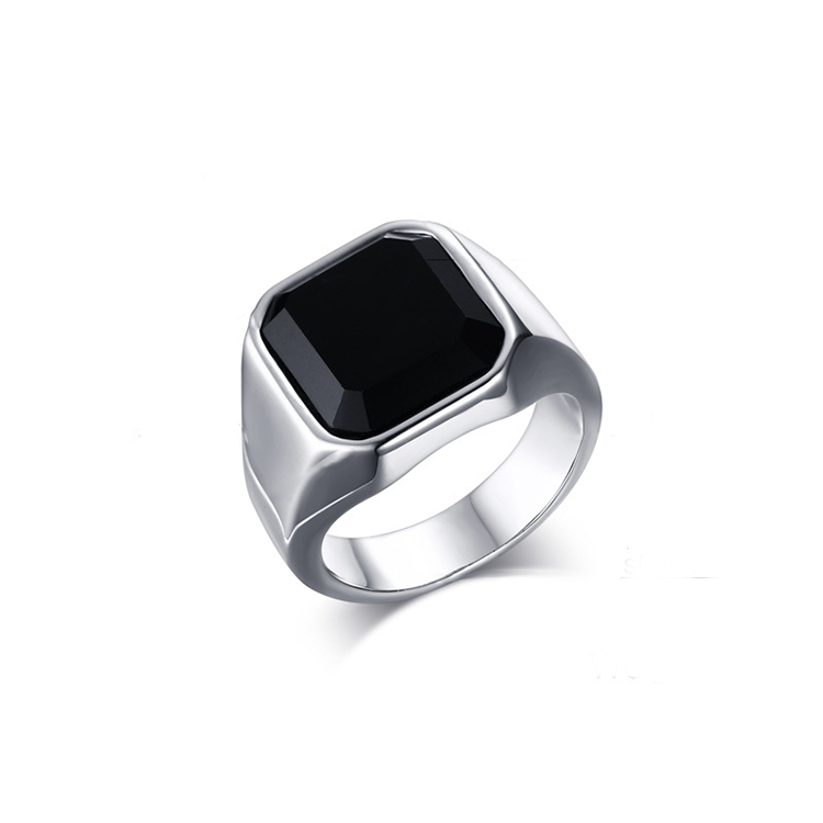 Wholesale Rings Stainless Steel Black Agate Ring Steel Color Men&#39;s Ring Jewelry 