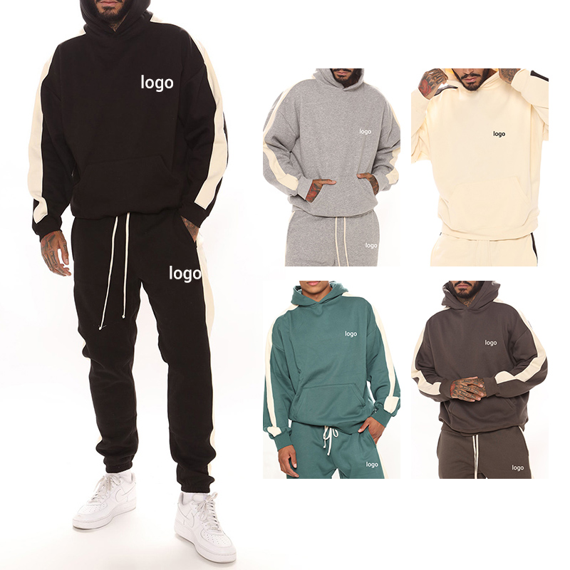 2024 Autumn And Winter Men&#39;s Oversized Striped Hoodie Sweatshirt Loose Long Sleeve Sweatshirt+jogger Pant Set 