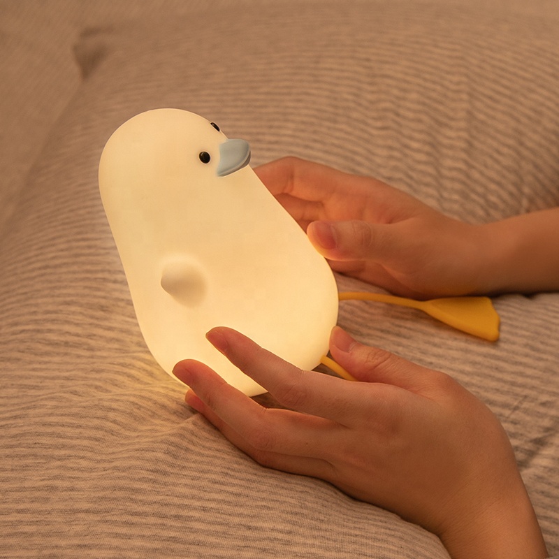 Silicone Cute Duck Night Light Touch Control Dimming Led Night Light 1200mah Rechargeable Battery Mobile Phone Holder Kids Toy 