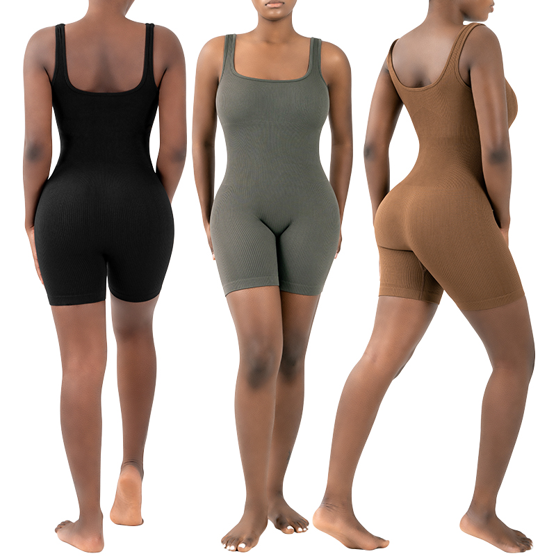 Clt6982 One-piece Bodysuit Seamless Yoga Jumpsuit With Solid Pattern Breathable Activewear For Women 