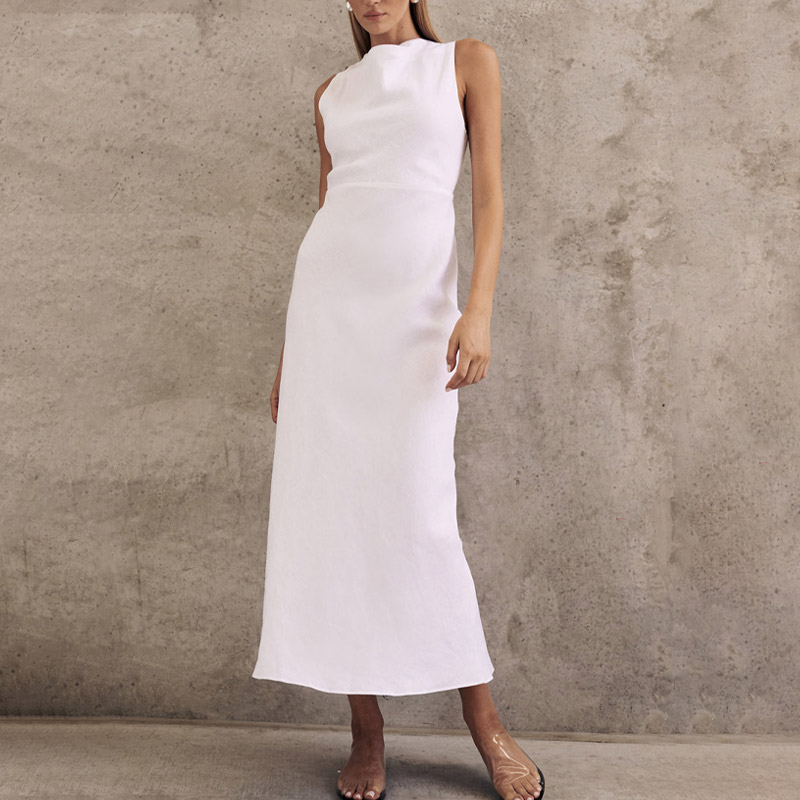 Customized Natural Linen Fabric Women Dresses Sleeves Spring Summer Maxi Women Linen Dress 