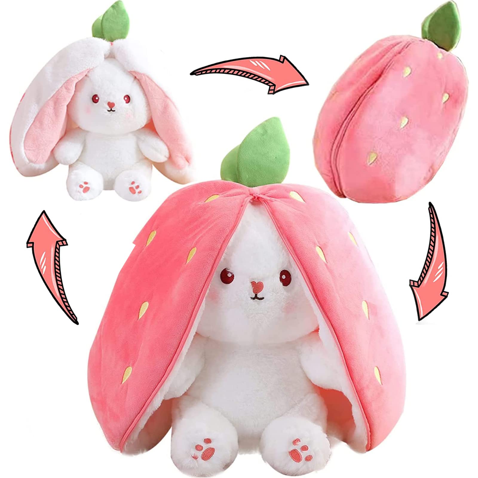 Reversible Bunny Strawberry Plush Stuffed Animal Convertible Fluffy Plushies Funny Easter Soft Bunny Custom Made Toys 