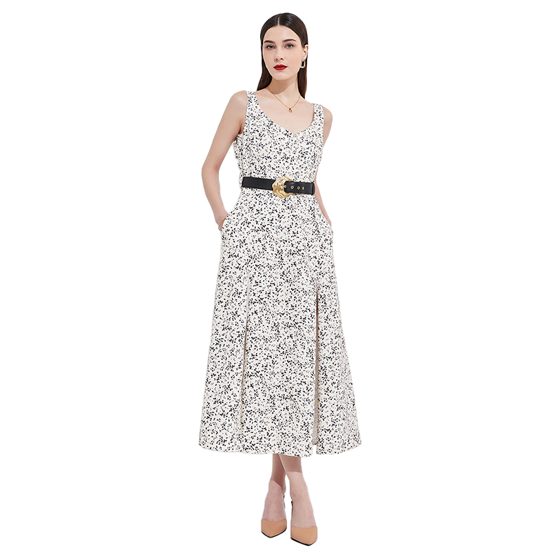 Customized Styles Women&#39;s Floral Printing Casual Elegant Long Dress With Belt 
