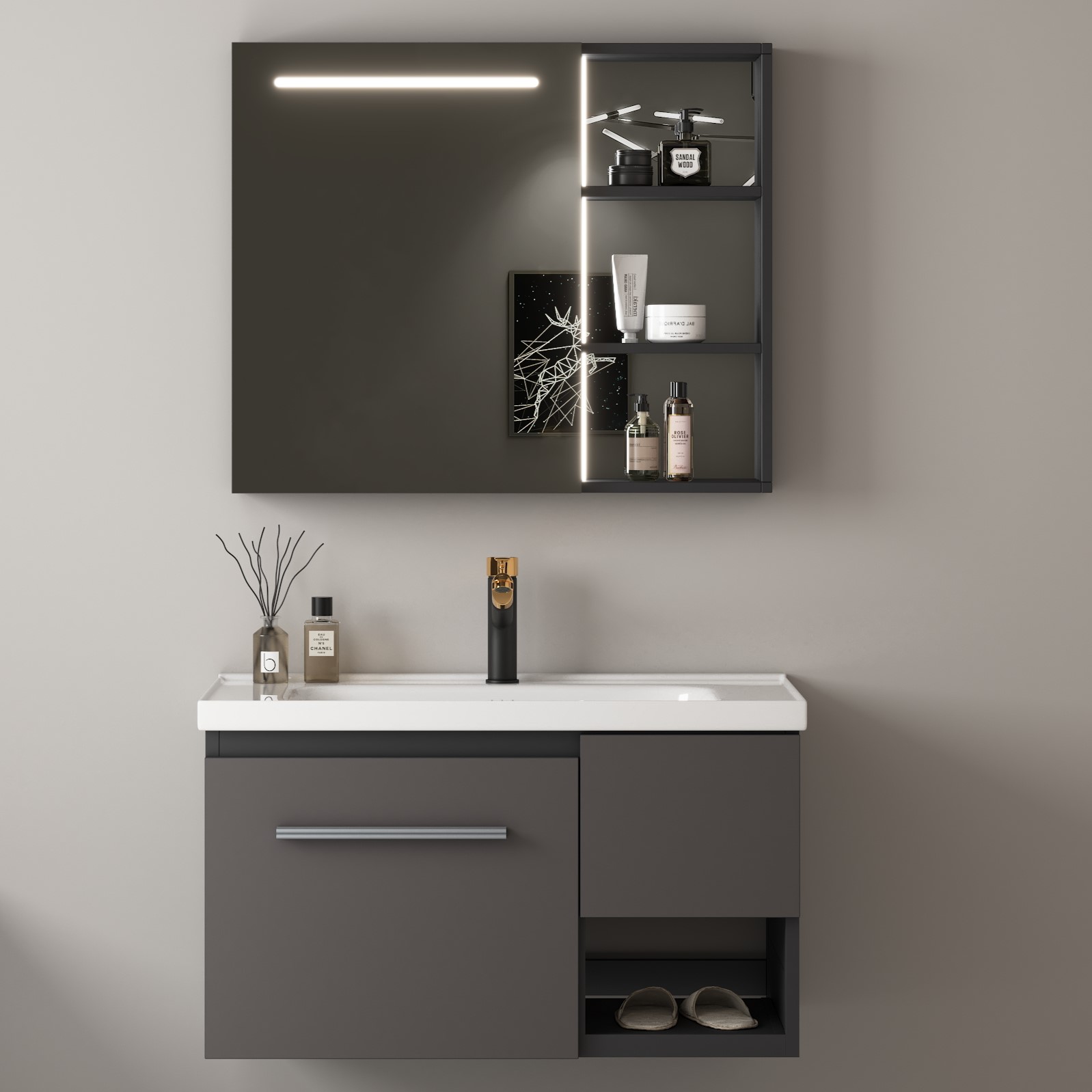 Bath Room Cabinet Set Vanity Home Or Hotel Bathroom Vanity With Led Light Makeup Mirror Basin Bathroom Vanities Lighting 