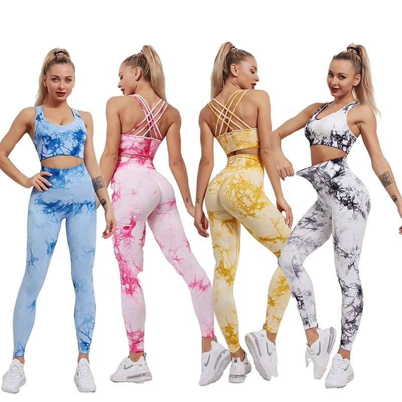 Gym Clothing Women Sport Bra And High Waist Leggings Set Sport Suit Yoga Active Wear Tie Dye Workout Fitness Set 