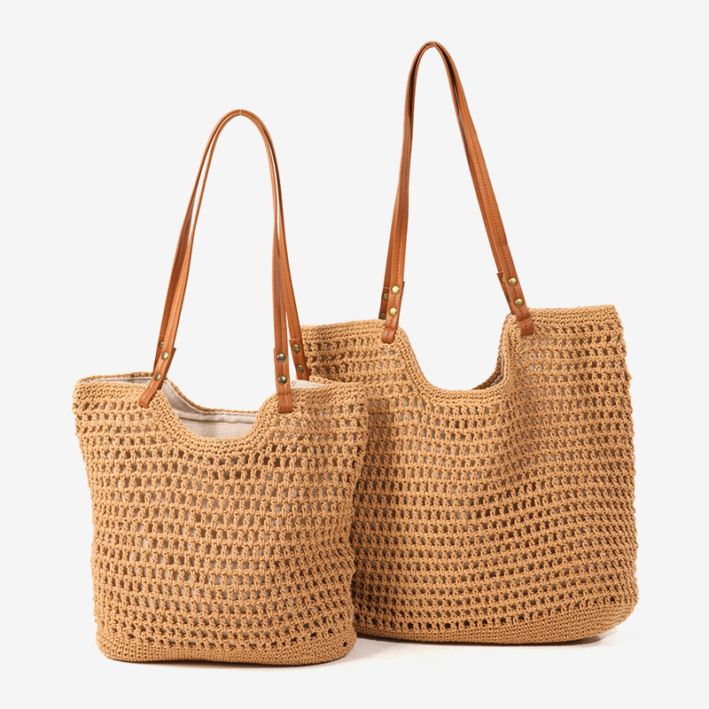 Fashionable New Retro Country Style Beach Handbag Large Capacity Portable Women&#39;s Tote Straw Bag 
