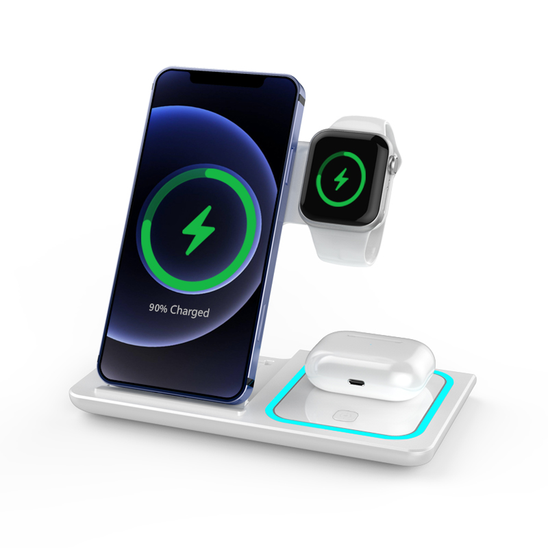 3 In 1 15w Fast Charge Wireless Charger Stand Multifuncion Qi Wireless Charging Holder For Mobile Phone Watch Earphone 