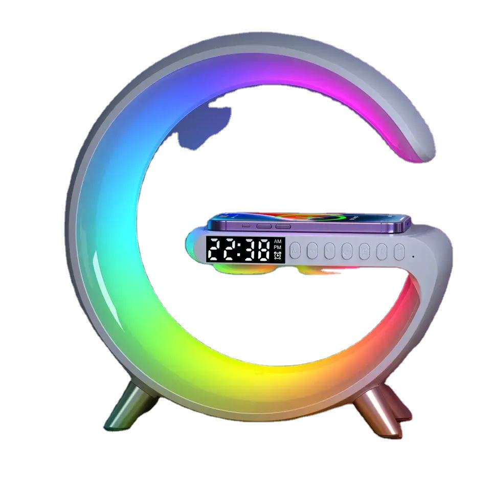 G Shaped Multi-function Wireless Charger Led Lamp Alarm Clock Timing Rgb Lights For Decoration 