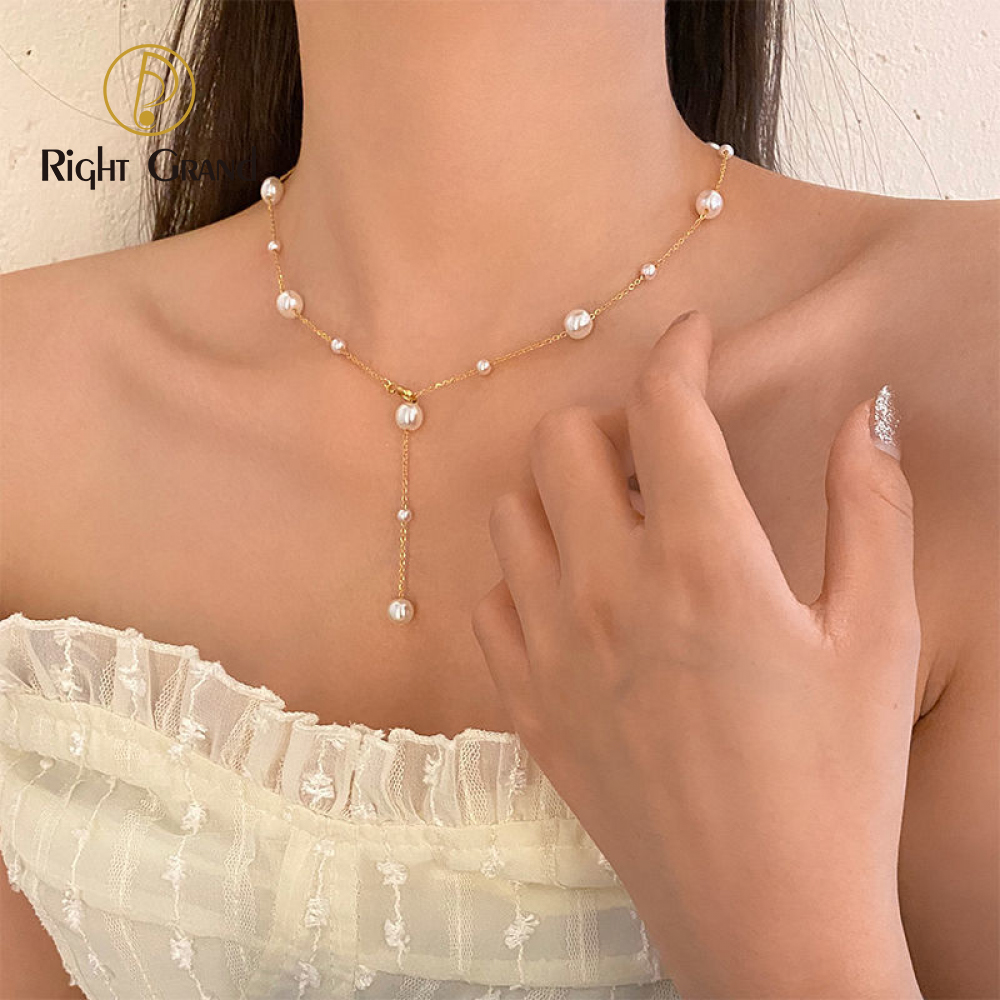 Trendy Jewelry Stainless Steel 18k Gold Plated Fashion Custom Pearl Necklace 