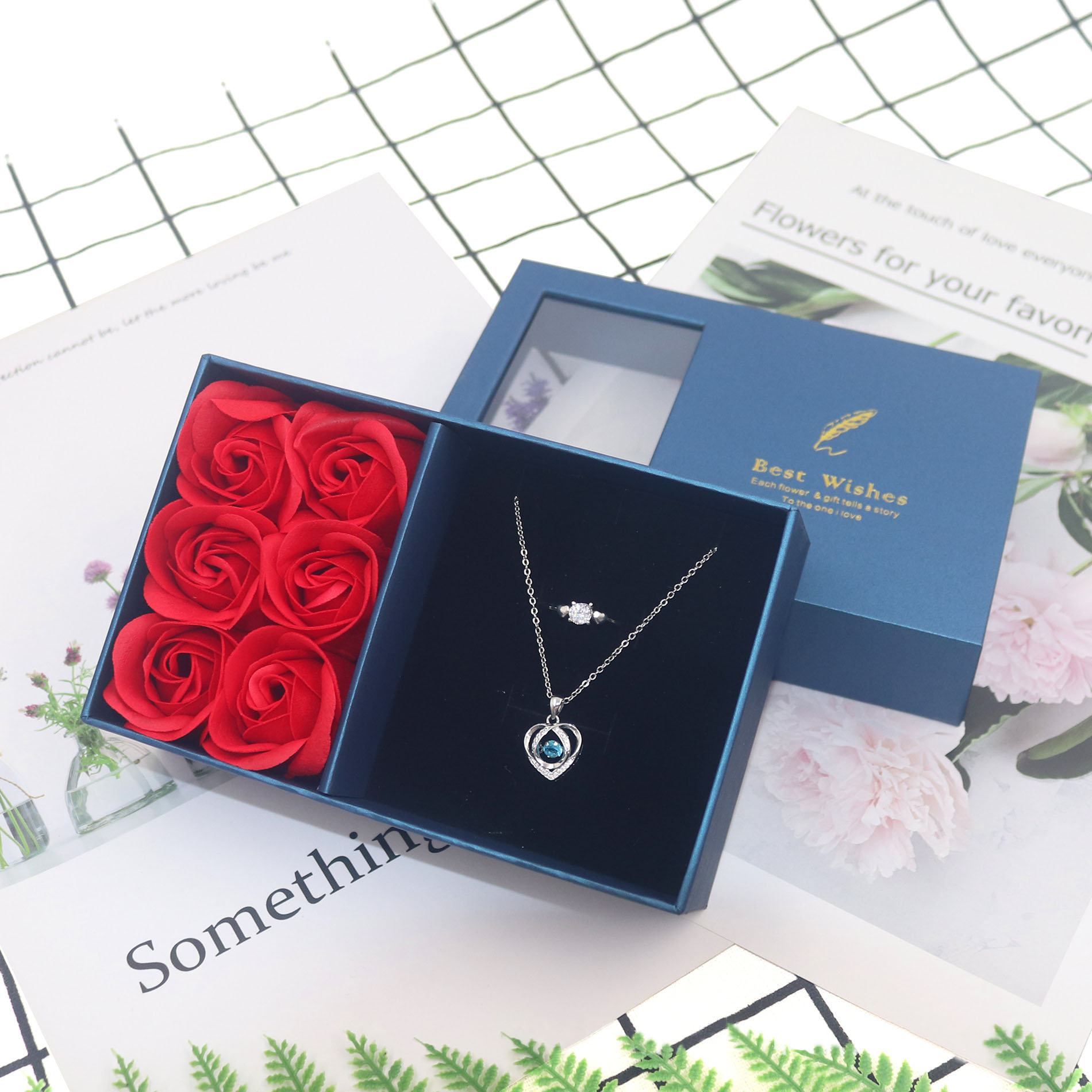 Elegant Red Rose Gift Drawer Jewelry Box Pendant Necklace Packaging Box 