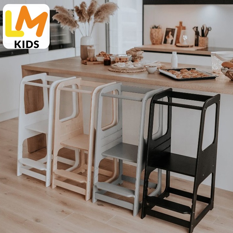 Lm Kids Montessori Foldable Wooden Toddler Kitchen Helper Stool Rainbow Tower Kids Learning Toy Foldable Learning Tower 