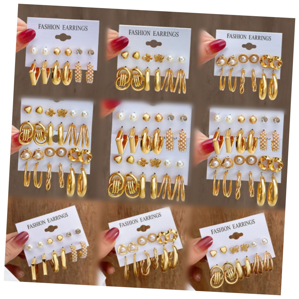 Vkme New Fashion Heart Pearl Gold Plated Big Hoop Earrings Set For Women Jewelry 