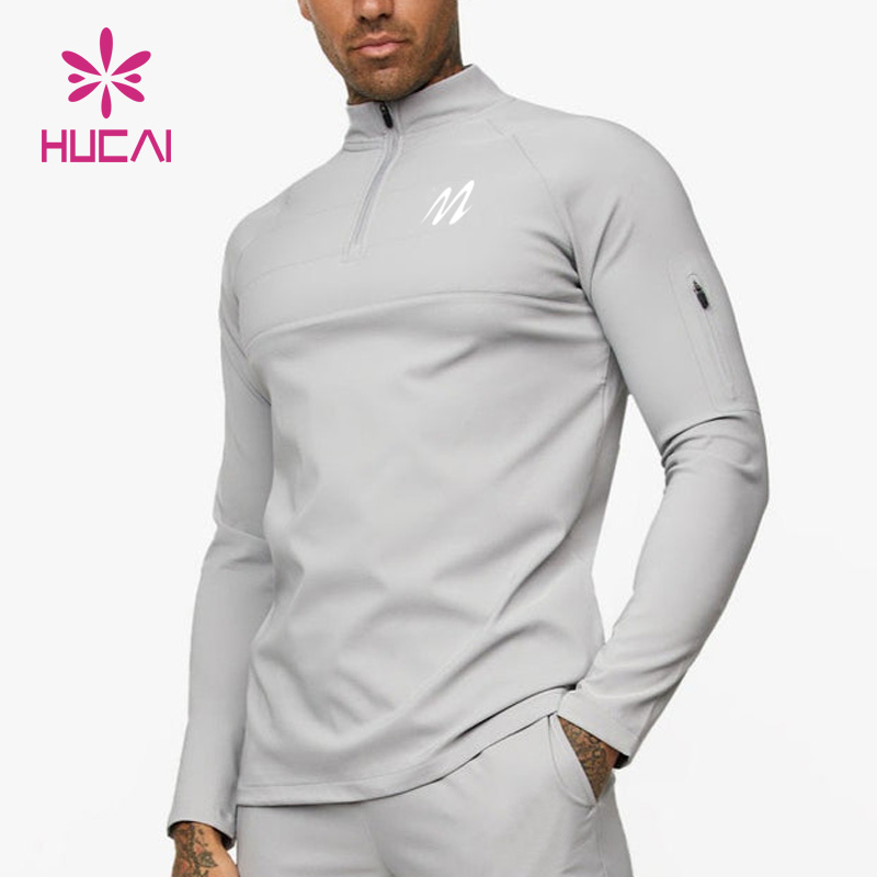 Customize Outdoor Workout Sports Wear Slim Fit 1/4 Quarter Zip Top Long Sleeve Jogging Track Top Men Compression Gym Shirt 