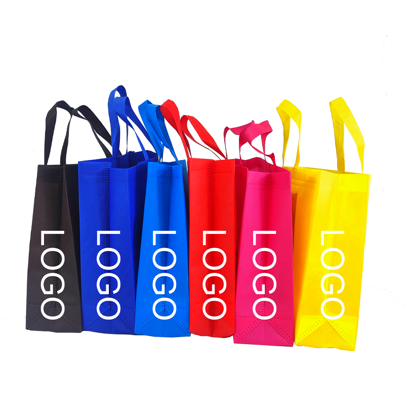 Custom Logo Printed Reusable Extra-wide Non Woven Fabric Carry Tote Bag Grocery Shopping Bags 